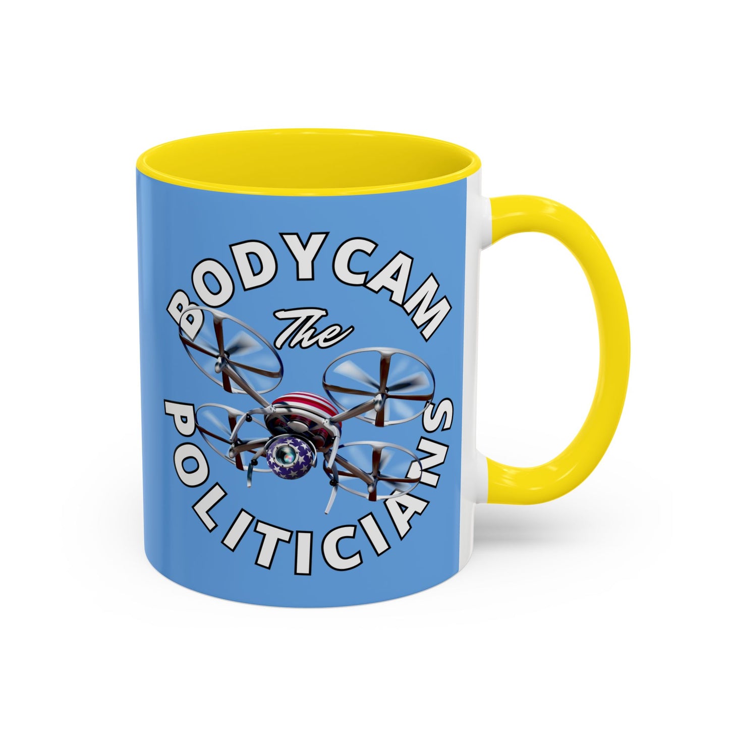 Bodycam the Politicians Drone Light Blue Accent Mug by theGreenDragonTavern.shop