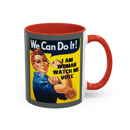 I Am Woman Watch Me Vote Rosie Grey Accent Mug by theGreenDragonTavern.shop