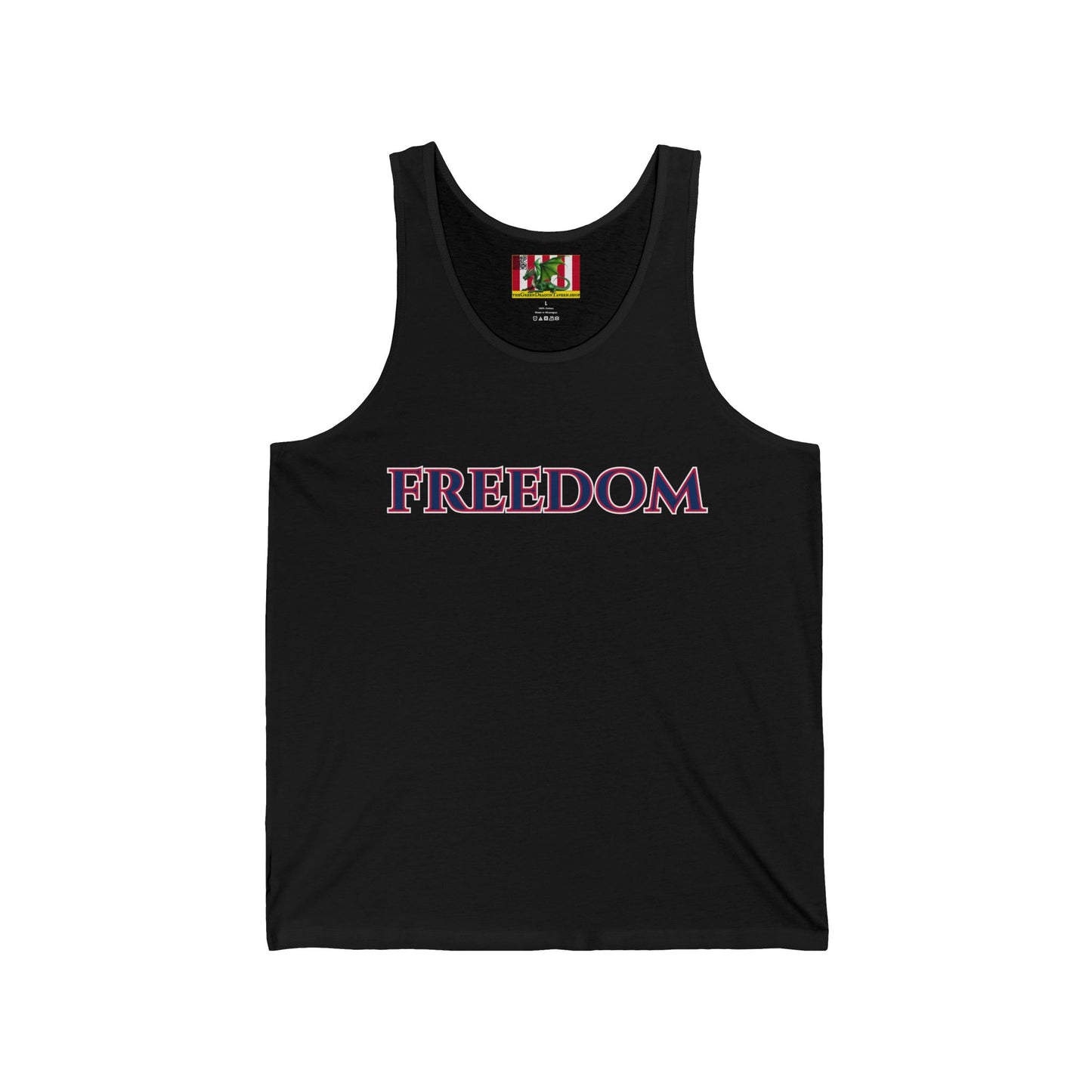Freedom, Blue font Unisex Jersey Tank Top by theGreenDragonTavern.shop
