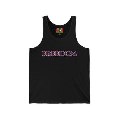 Freedom, Blue font Unisex Jersey Tank Top by theGreenDragonTavern.shop