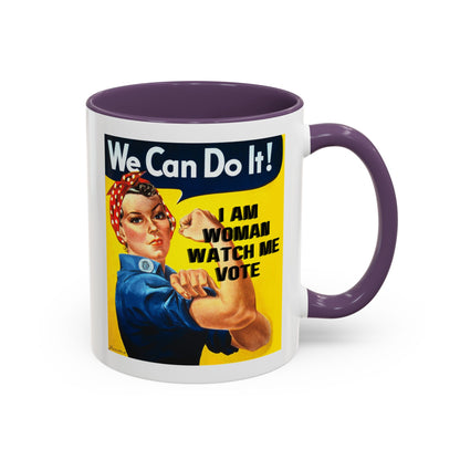 I Am Woman Watch Me Vote Rosie White Accent Mug by theGreenDragonTavern.shop