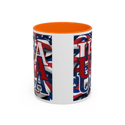 USA Red font Center Patriot White Accent Mug by theGreenDragonTavern.shop
