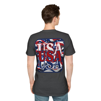 2-sided, RED White and Blue USA Patriot Dark colors Unisex T-Shirt by theGreenDragonTavern.shop