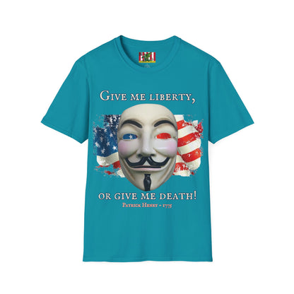 Vendetta, "Give me liberty, or give me death!" Dark colors Unisex T-Shirt by theGreenDragonTavern.shop