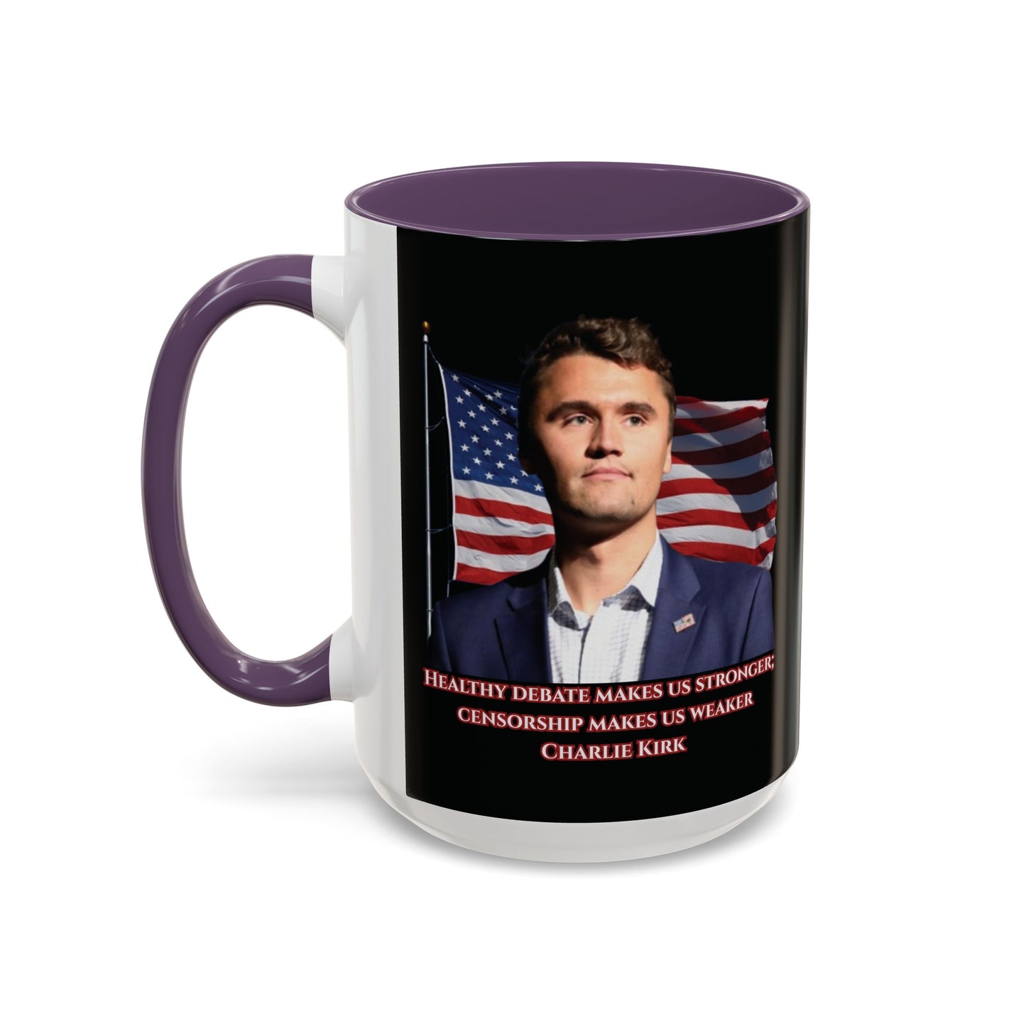 Charlie Kirk, Healthy Debate Black Accent Mug by theGreenDragonTavern.shop