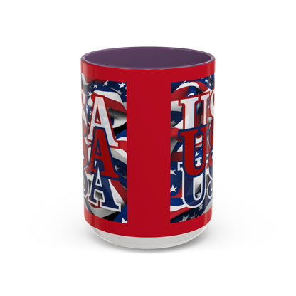 USA Red font Center Patriot Red Accent Mug by theGreenDragonTavern.shop