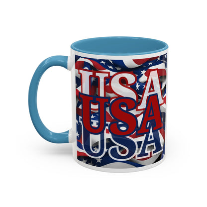 USA Red font Center Patriot White Accent Mug by theGreenDragonTavern.shop