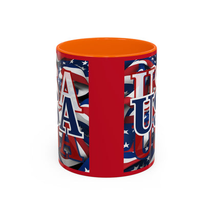 USA Blue font Center Patriot Red Accent Mug by theGreenDragonTavern.shop