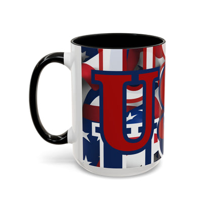 USA! USA! USA Red font Patriot Red Accent Mug by theGreenDragonTavern.shop