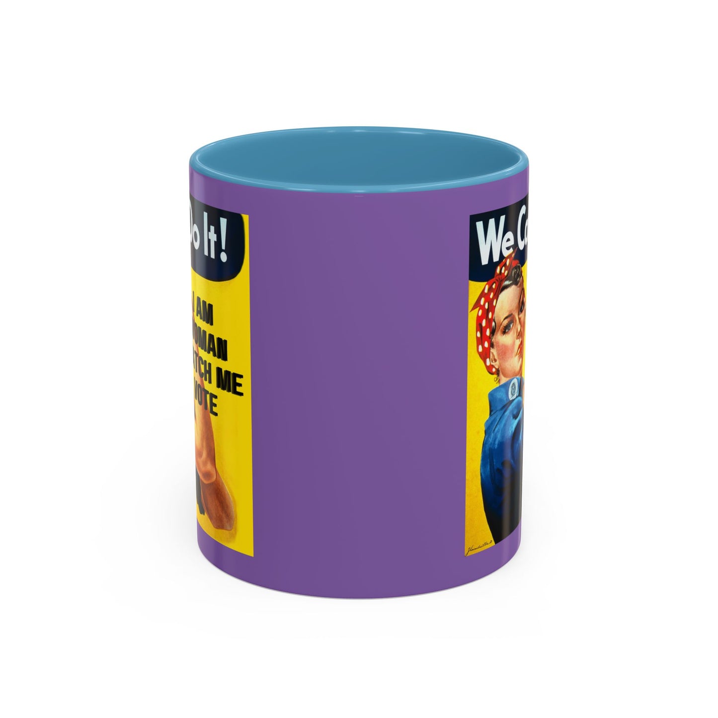 I Am Woman Watch Me Vote Rosie Light Purple Accent Mug by theGreenDragonTavern.shop