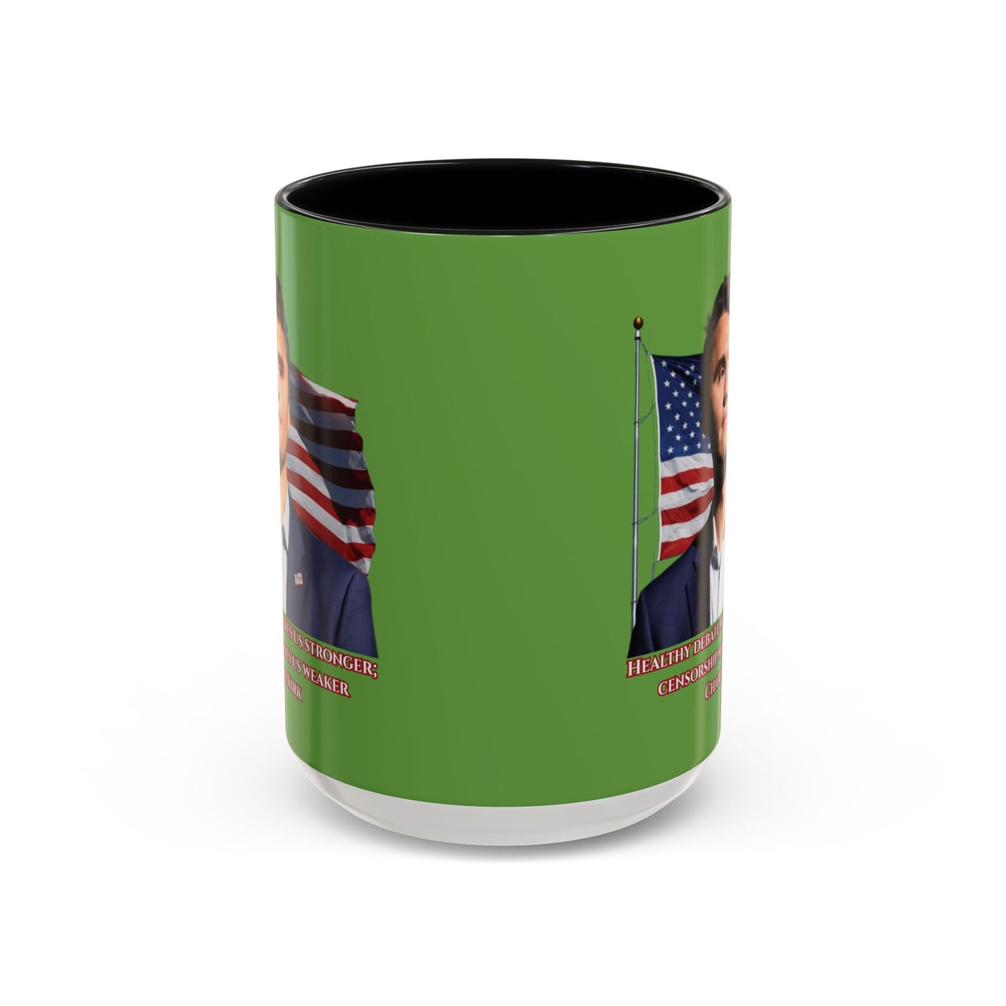 Charlie Kirk, Healthy Debate Green Accent Mug by theGreenDragonTavern.shop