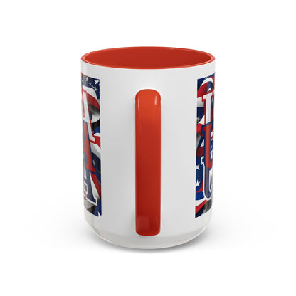 USA Red font Center Patriot White Accent Mug by theGreenDragonTavern.shop
