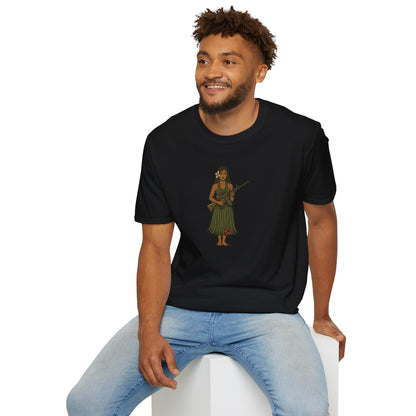 2-sided, Hula Girl Packin' Heat Dark colors Unisex T-Shirt by theGreenDragonTavern.shop