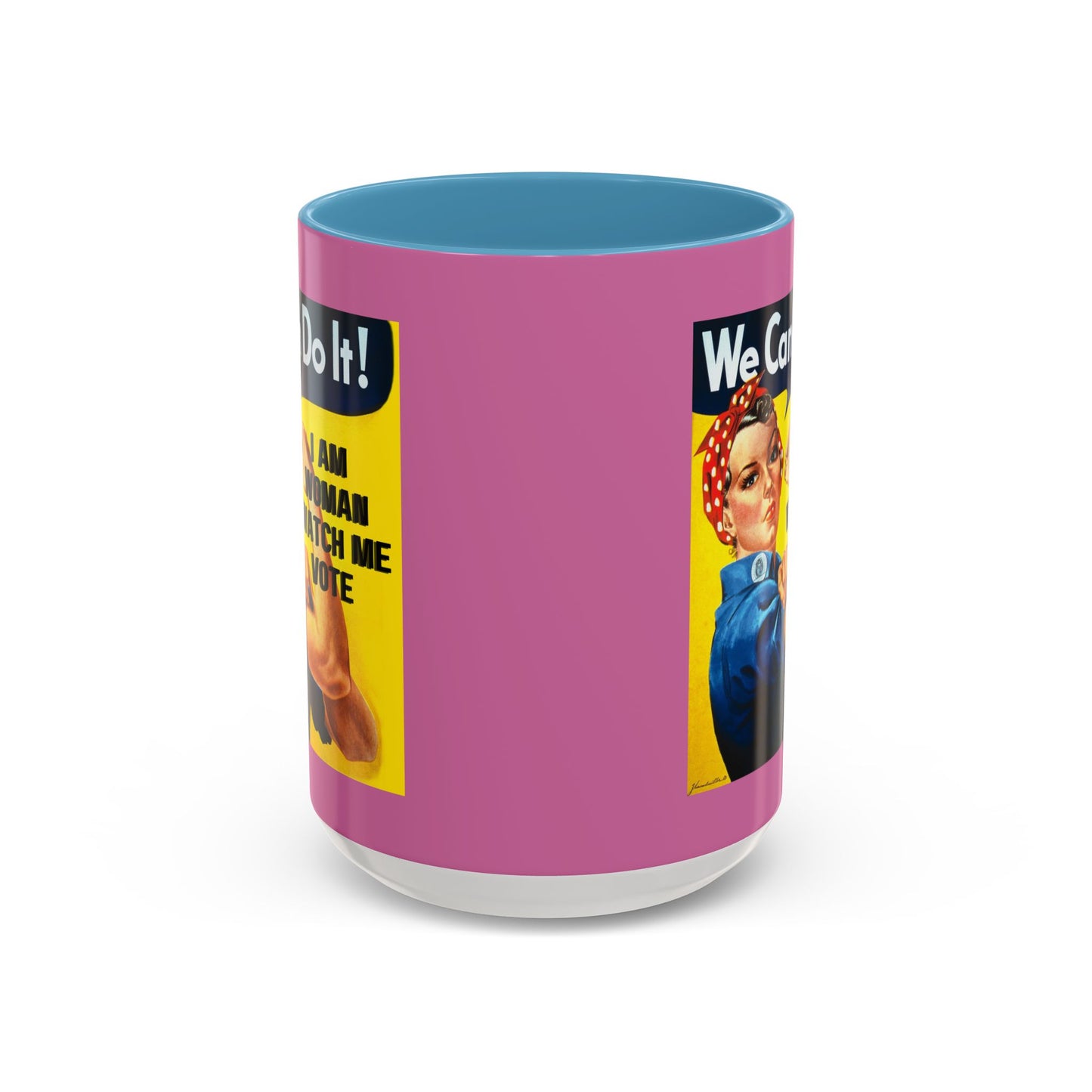 I Am Woman Watch Me Vote Rosie Pink Accent Mug by theGreenDragonTavern.shop