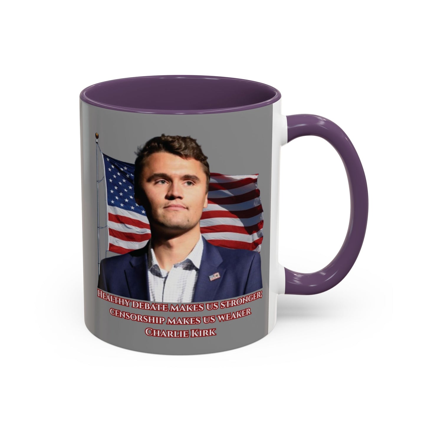 Charlie Kirk, Healthy Debate Grey Accent Mug by theGreenDragonTavern.shop