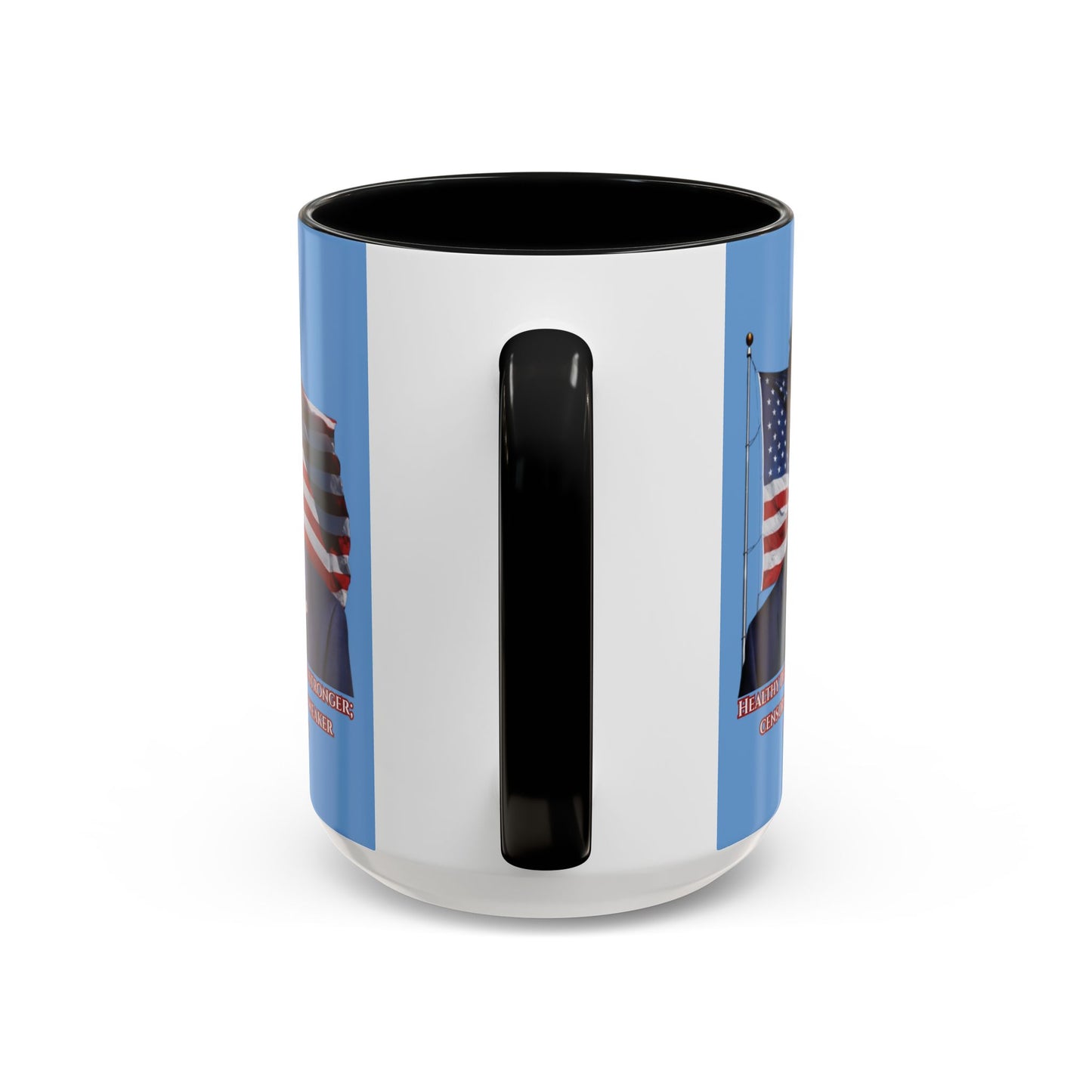 Charlie Kirk, Healthy Debate Light Blue Accent Mug by theGreenDragonTavern.shop