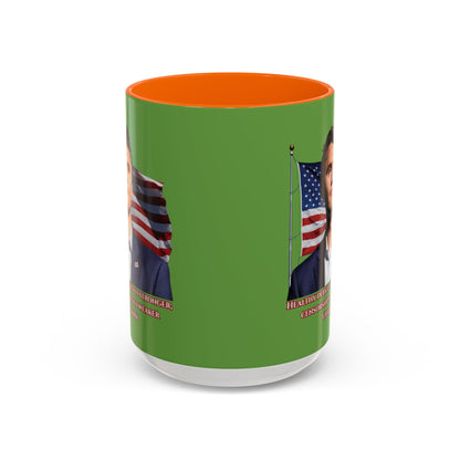 Charlie Kirk, Healthy Debate Green Accent Mug by theGreenDragonTavern.shop