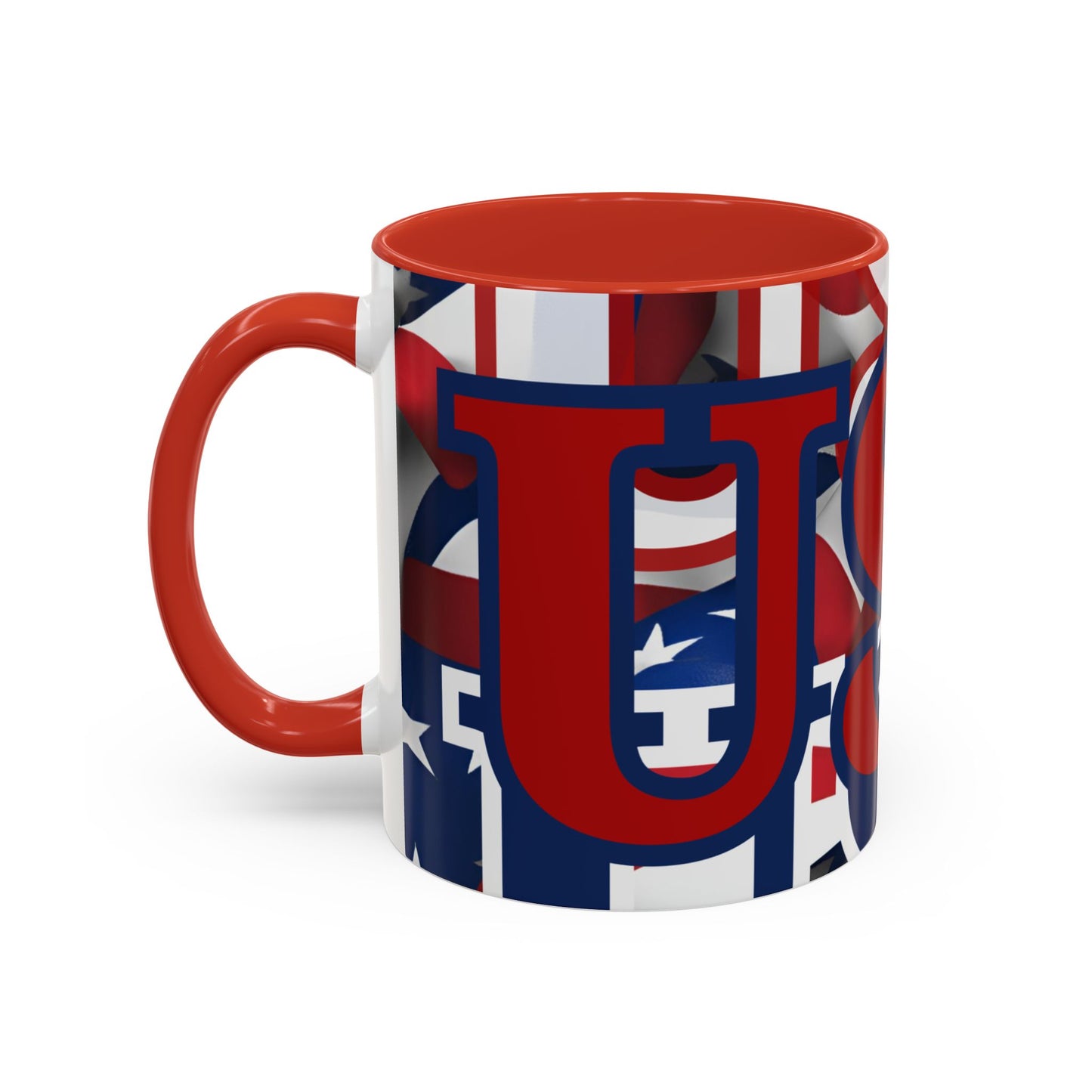 USA! USA! USA Red font Patriot Blue Accent Mug by theGreenDragonTavern.shop