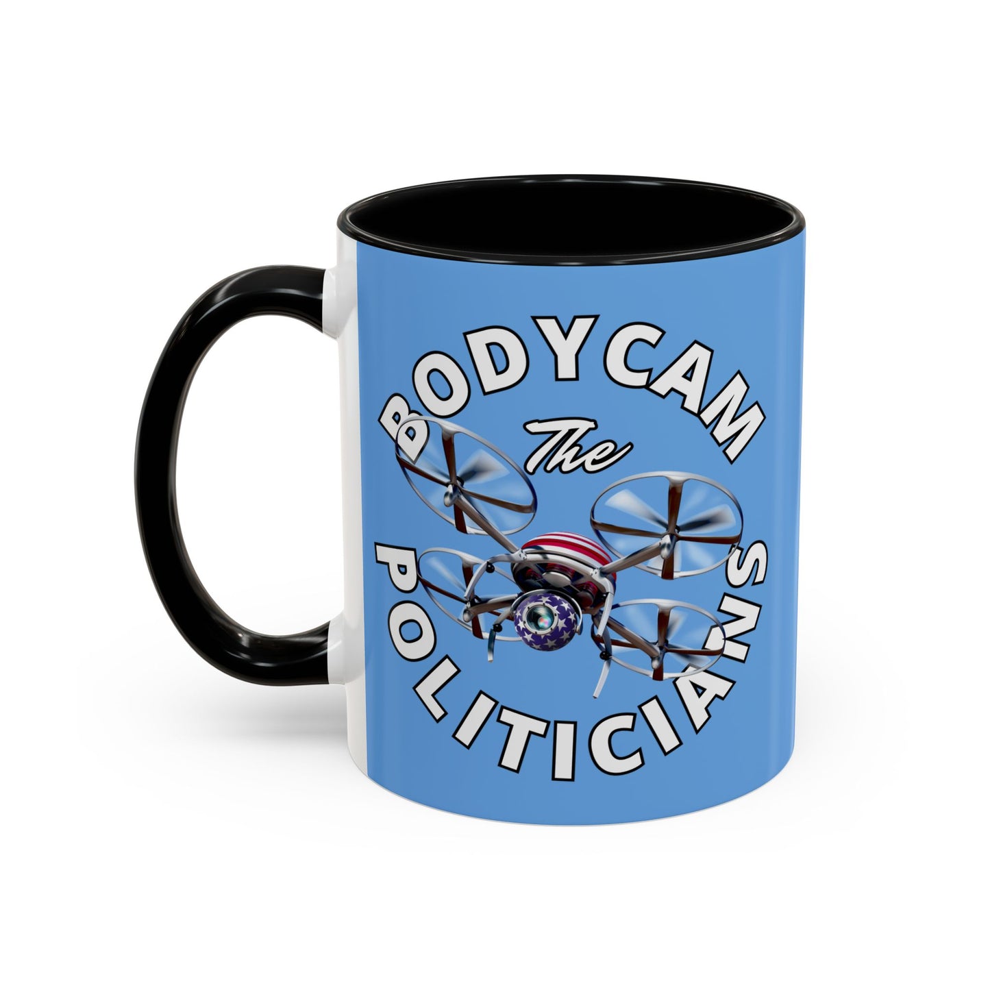 Bodycam the Politicians Drone Light Blue Accent Mug by theGreenDragonTavern.shop
