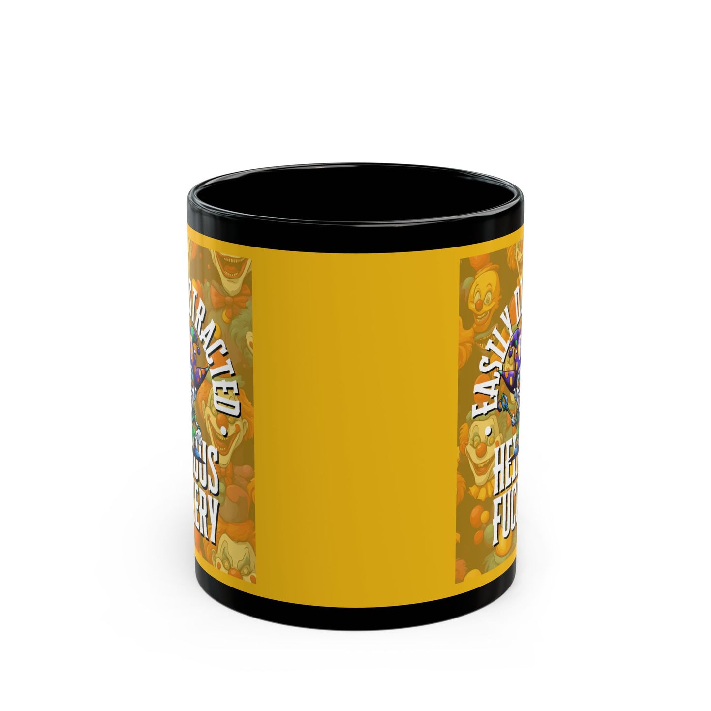 Easily Distracted by Heinous Fuckery Little Jincs Yellow Mug by theGreenDragonTavern.shop