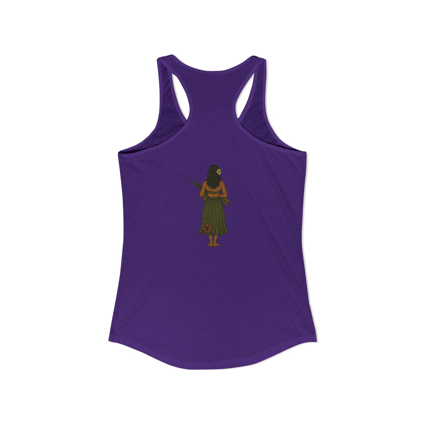 2-sided, Hula Girl Packin' Heat Women's Racerback Tank Top by theGreenDragonTavern.shop