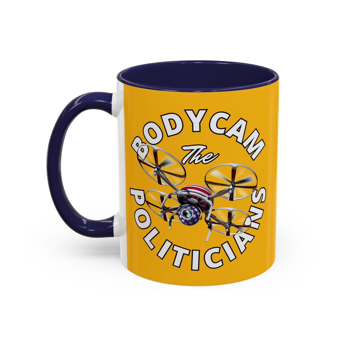 Bodycam the Politicians Drone Yellow Accent Mug by theGreenDragonTavern.shop