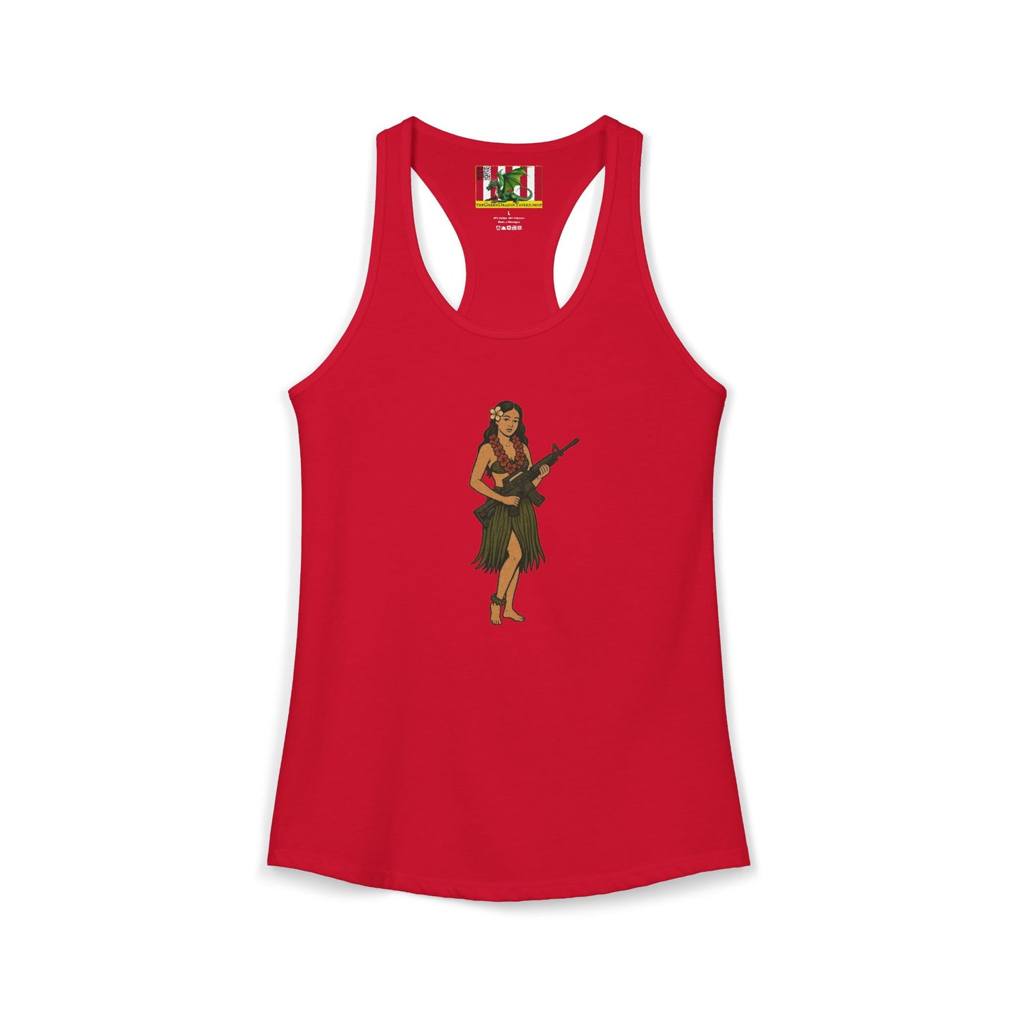 Hula Girl Packin' Heat Women's Racerback Tank Top by theGreenDragonTavern.shop