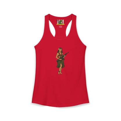 Hula Girl Packin' Heat Women's Racerback Tank Top by theGreenDragonTavern.shop