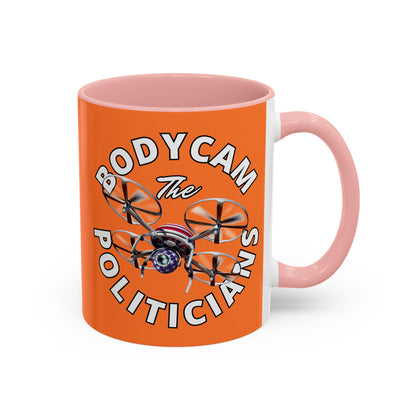Bodycam the Politicians Drone Orange Accent Mug by theGreenDragonTavern.shop