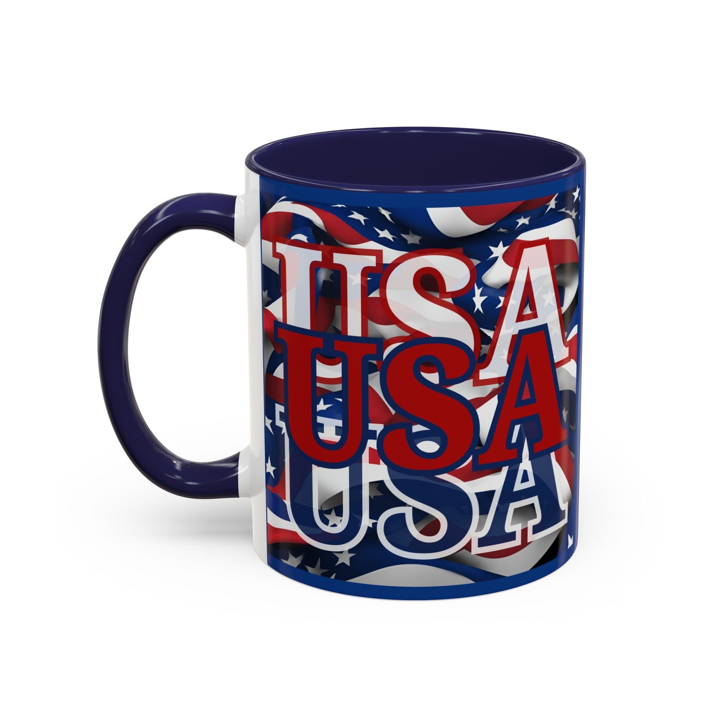 USA Red font Center Patriot Blue Accent Mug by theGreenDragonTavern.shop