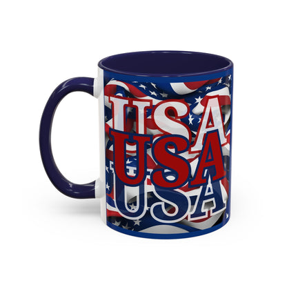 USA Red font Center Patriot Blue Accent Mug by theGreenDragonTavern.shop