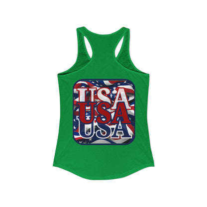 2-sided, RED White and Blue USA Patriot Women's Racerback Tank Top by theGreenDragonTavern.shop