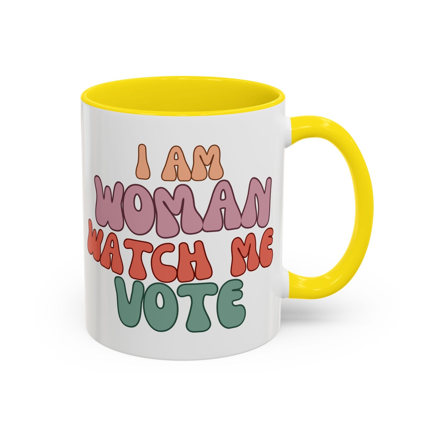 I Am Woman Watch Me Vote White Accent Mug by theGreenDragonTavern.shop