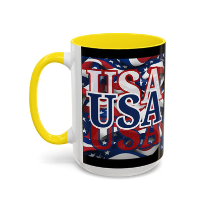USA Blue font Center Patriot Black Accent Mug by theGreenDragonTavern.shop