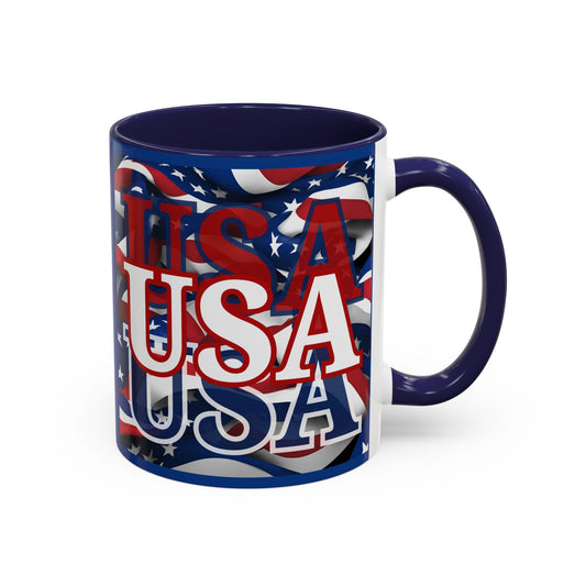 USA White font Center Patriot Blue Accent Mug by theGreenDragonTavern.shop