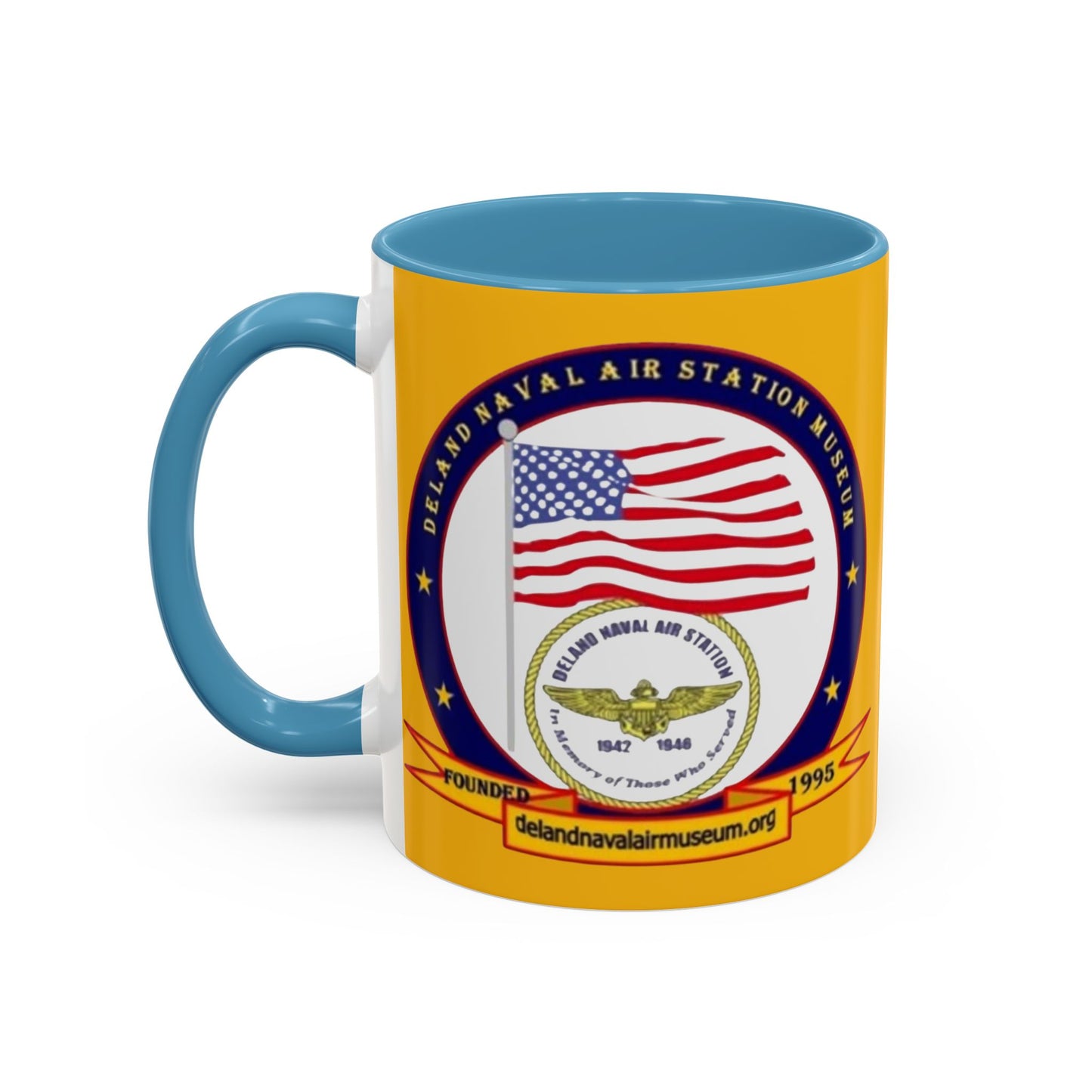 DeLand Naval Air Station Museum Yellow Accent Mug by theGreenDragonTavern.shop