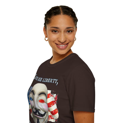 Vendetta, "Give me liberty, or give me death!" Dark colors Unisex T-Shirt by theGreenDragonTavern.shop