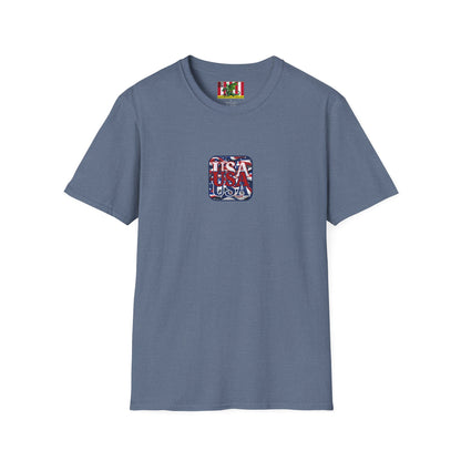 2-sided, RED White and Blue USA Patriot Dark colors Unisex T-Shirt by theGreenDragonTavern.shop