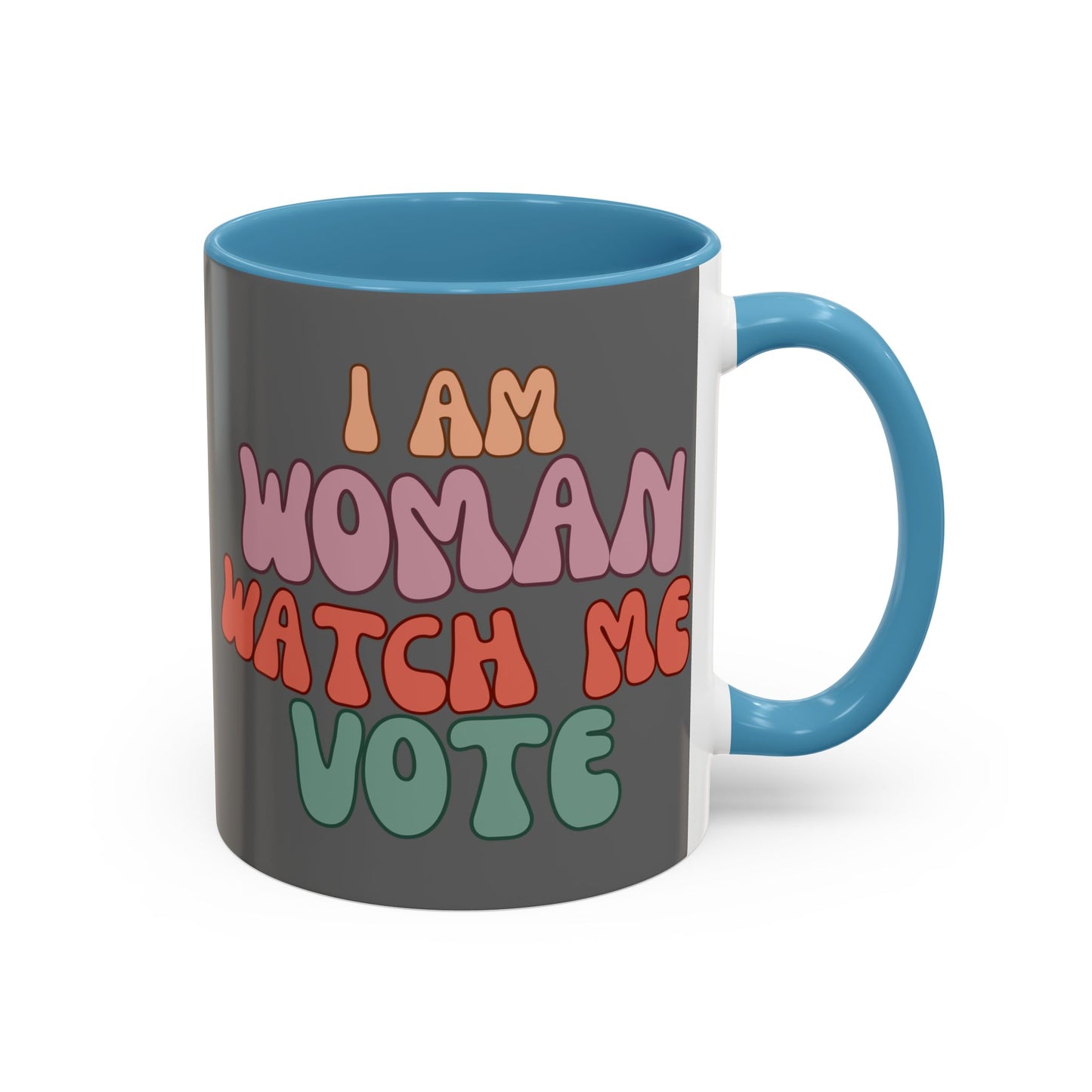 I Am Woman Watch Me Vote Grey Accent Mug by theGreenDragonTavern.shop