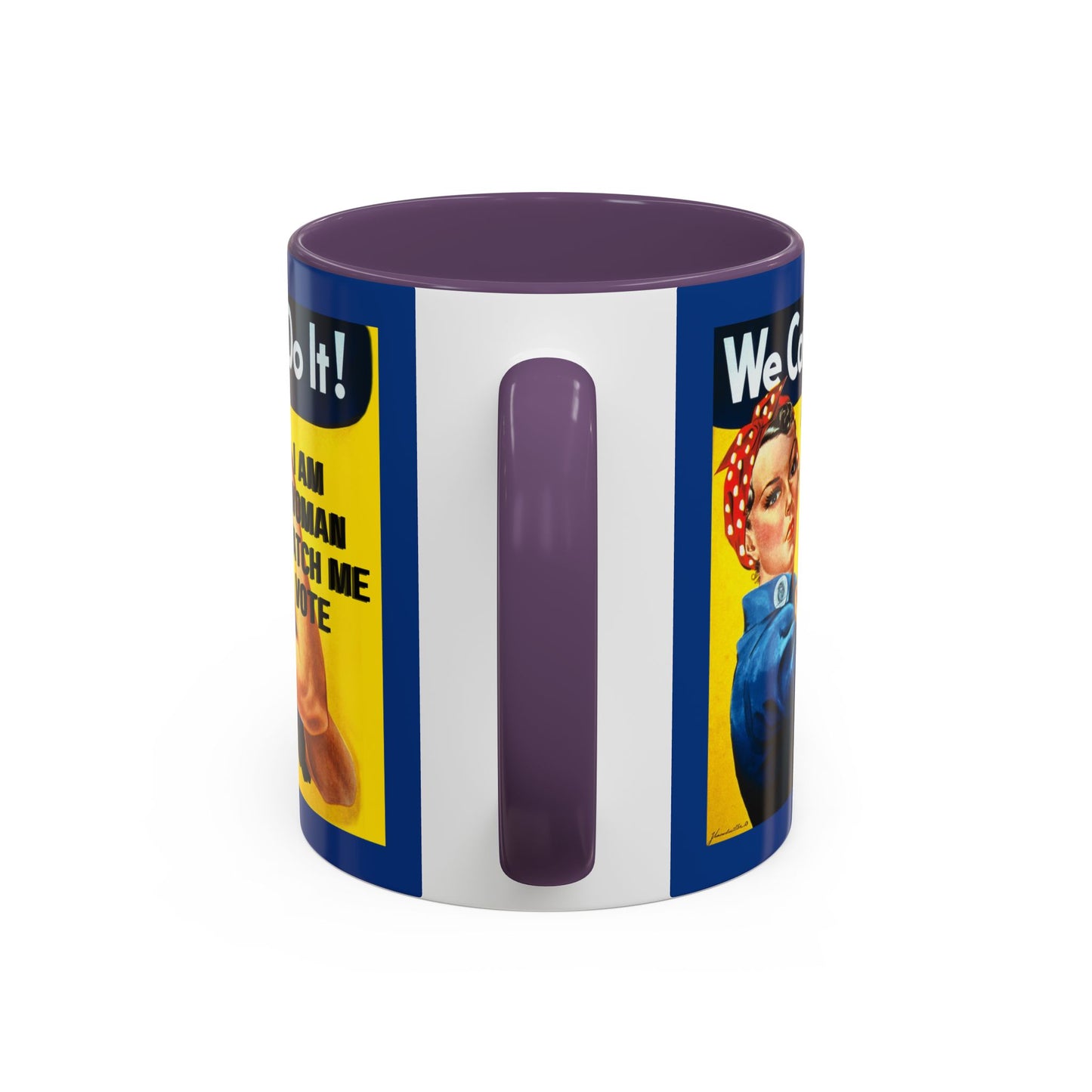 I Am Woman Watch Me Vote Rosie Dark Blue Accent Mug by theGreenDragonTavern.shop