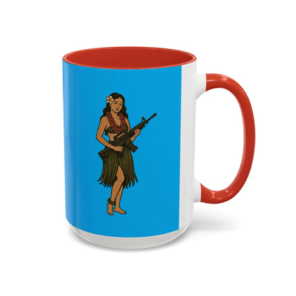 Hula Girl Packin' Heat Light Blue Accent Mug by theGreenDragonTavern.shop