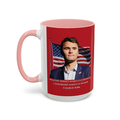 Charlie Kirk, Healthy Debate Red Accent Mug by theGreenDragonTavern.shop