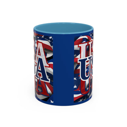 USA Blue font Center Patriot Blue Accent Mug by theGreenDragonTavern.shop