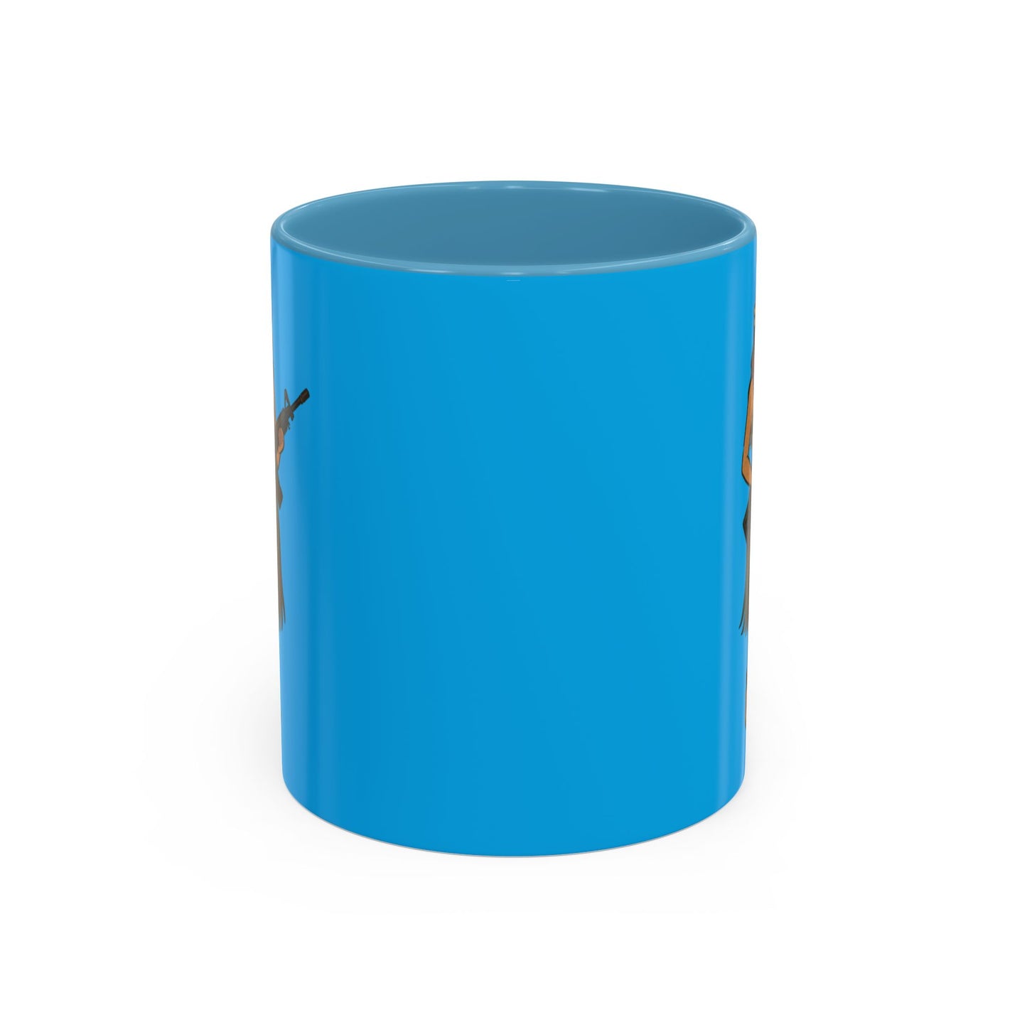 Hula Girl Packin' Heat Light Blue Accent Mug by theGreenDragonTavern.shop