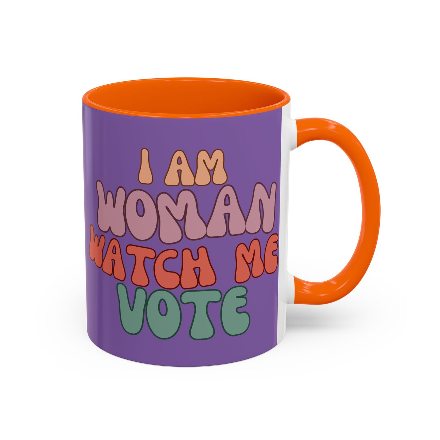 I Am Woman Watch Me Vote Purple Accent Mug by theGreenDragonTavern.shop