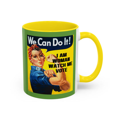 I Am Woman Watch Me Vote Rosie Green Accent Mug by theGreenDragonTavern.shop