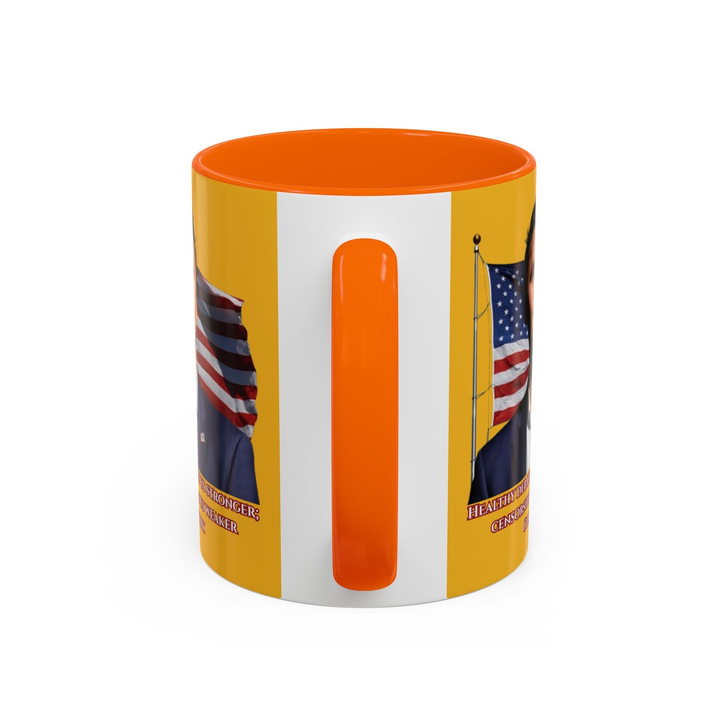 Charlie Kirk, Healthy Debate Yellow Accent Mug by theGreenDragonTavern.shop