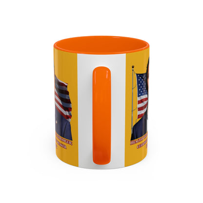 Charlie Kirk, Healthy Debate Yellow Accent Mug by theGreenDragonTavern.shop