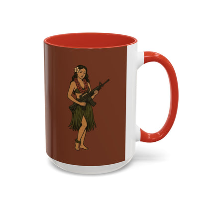 Hula Girl Packin' Heat Brown Accent Mug by theGreenDragonTavern.shop