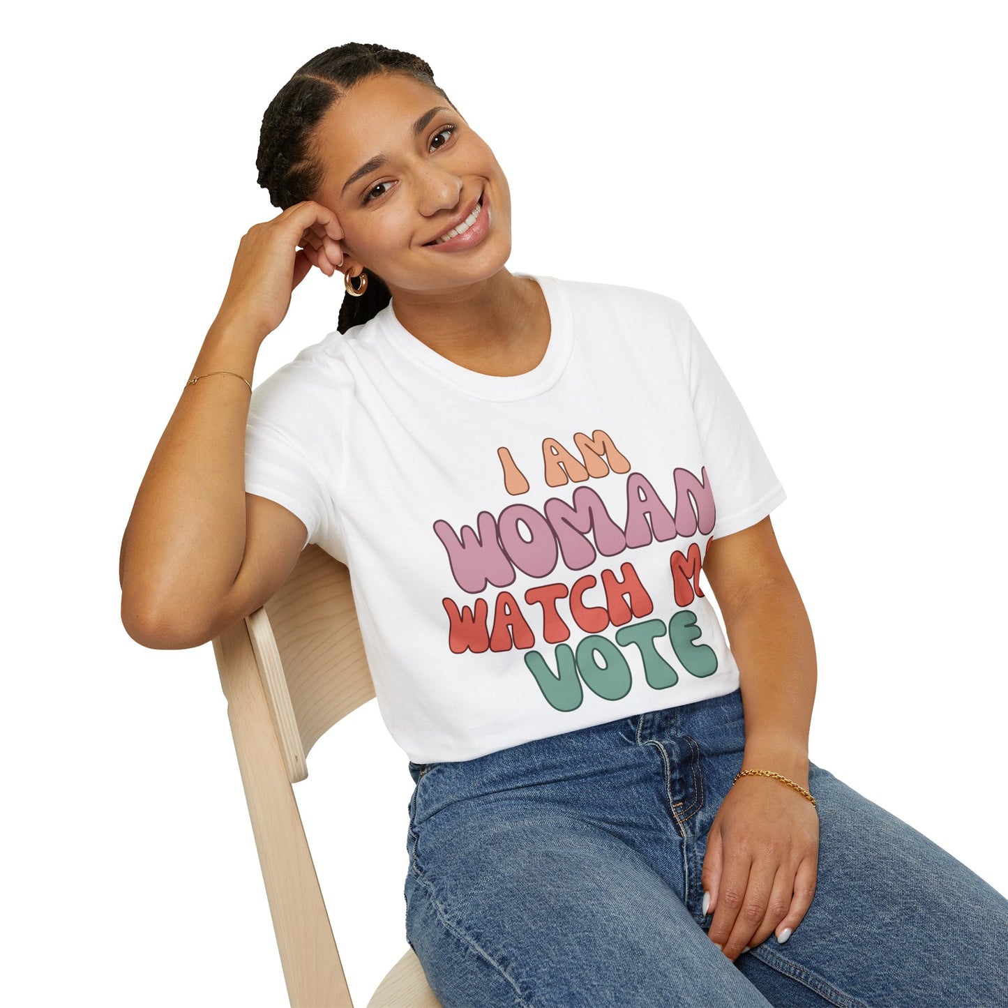 2-sided I Am Woman Watch Me Vote LTcolors Unisex T-Shirt by theGreenDragonTavern.shop